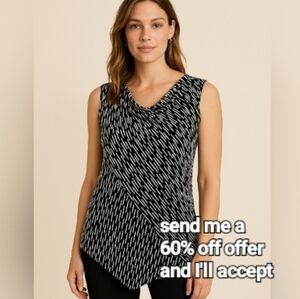 Chico's Travelers Drape Neck Graphic Sleeveless Top White Black Chico's US Size4